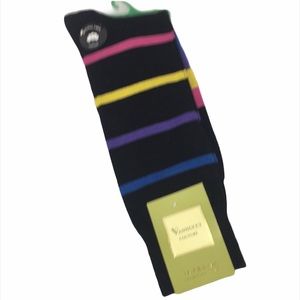 Vannucci Stripe Crew Socks, Black & Multi Color